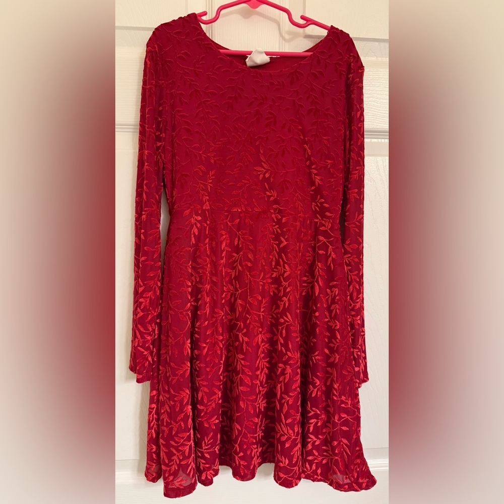 Girls Red Floral Dress Size M